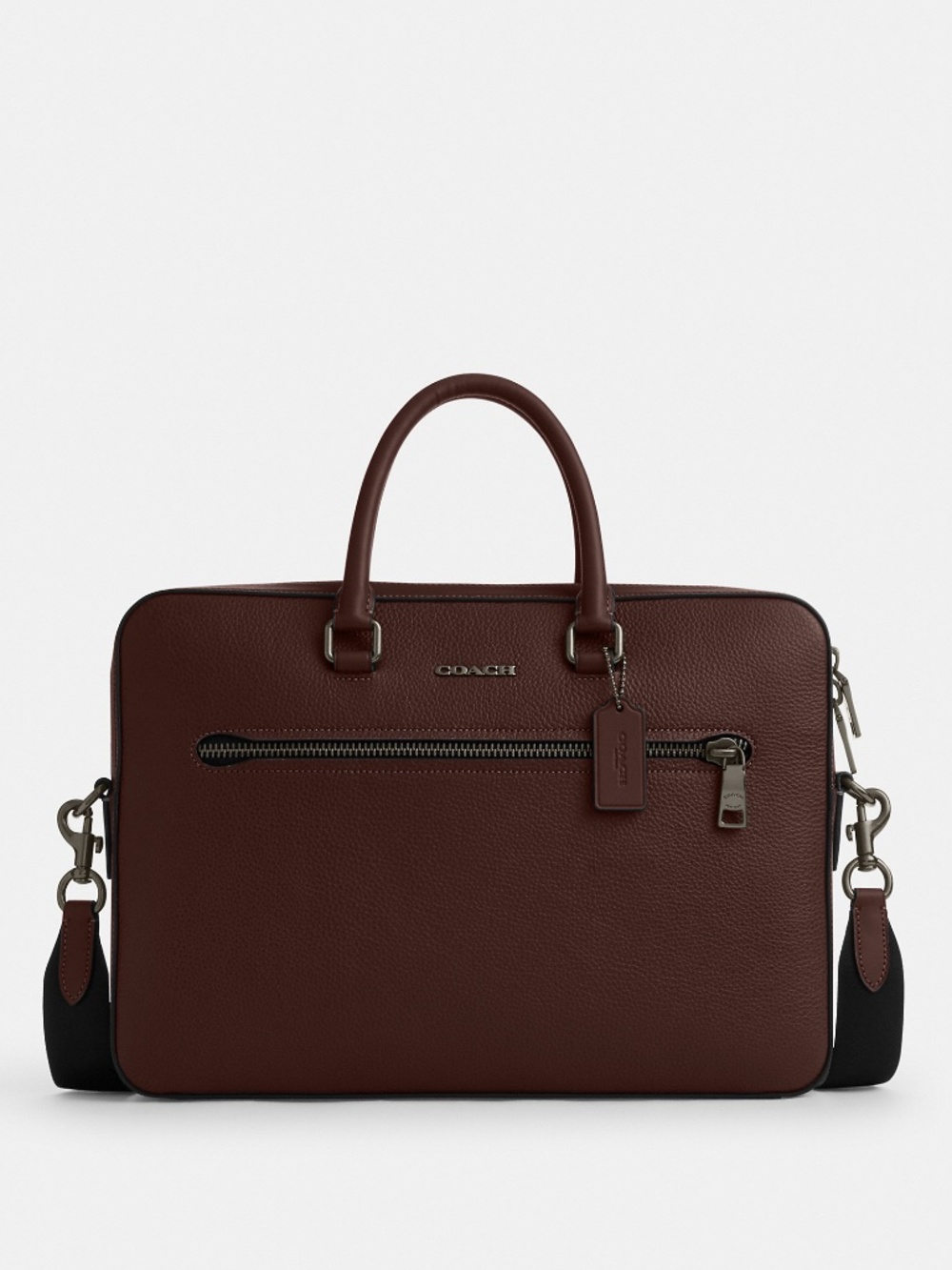 Coach Men's Ethan Slim Brief- Pebble leather & smooth calf leather. Maple color